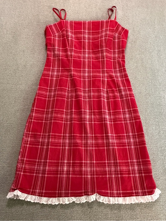 Jodi Kristopher Dresses & Skirts - Y2K Jodi Kristopher Red Plaid Lace Trim Babydoll Slip Dress Sz 9/10 4th of July